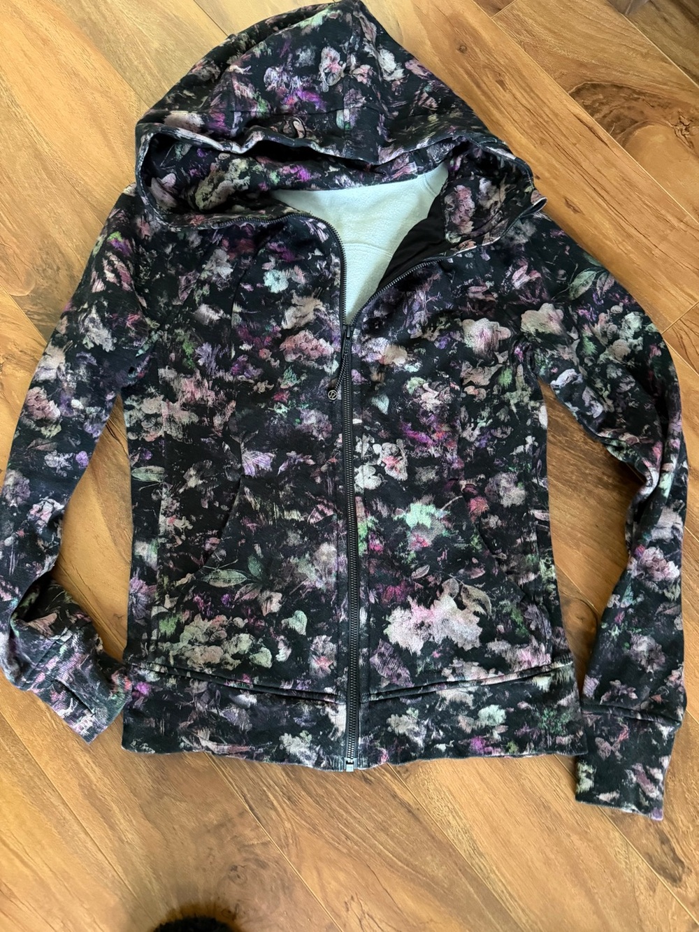 lululemon athletica Black Floral Zip-Up Hoodie Jacket - Women's